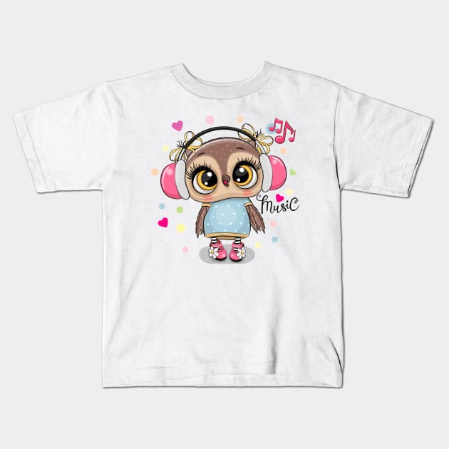 Cute Owl Kids T-Shirt by Reginast777